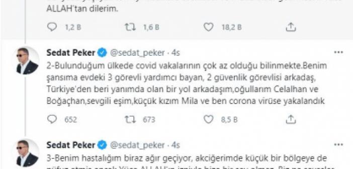 Suç örgütü lideri Peker iddiaları doğruladı: 'Tüm aile koronavirüse yakalandık, hastalığım ağır geçiyor'