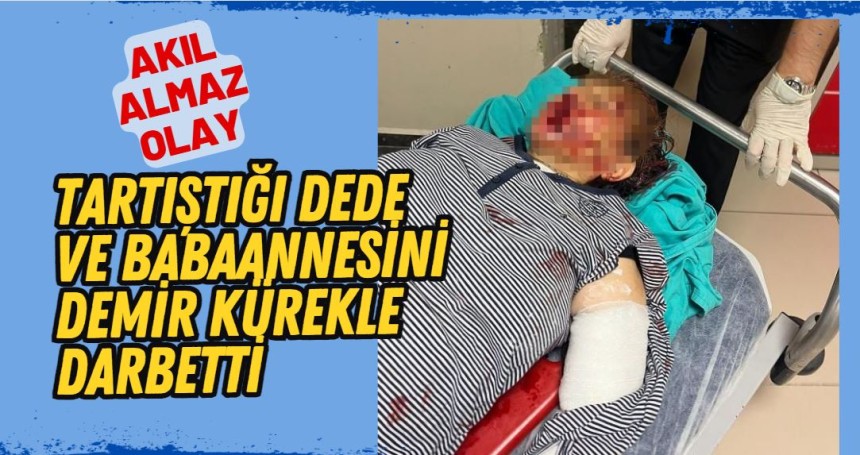 Tartıştığı dede ve babaannesini demir kürekle darbetti