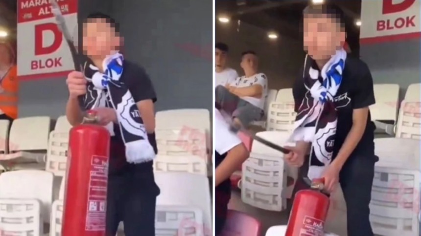 Taraftar terörü! Küçücük çocuk sahaya yangın tüpü sıktı, futbolcuların nefesi kesildi