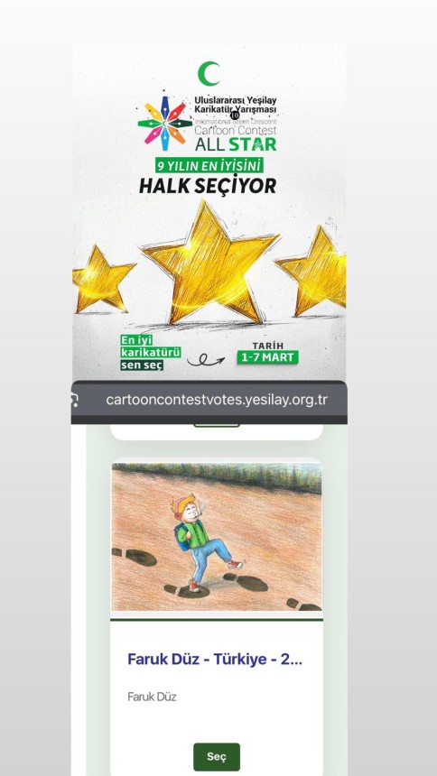 Mardinli Eğitimci ve Karikatürist Faruk Düz, Yeşilay’ın Uluslararası Yarışmasında “All Star” Adayı Oldu