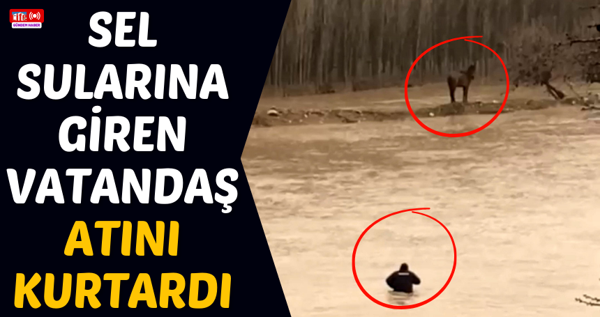 Mardin'de sel sularına giren vatandaş atını kurtardı