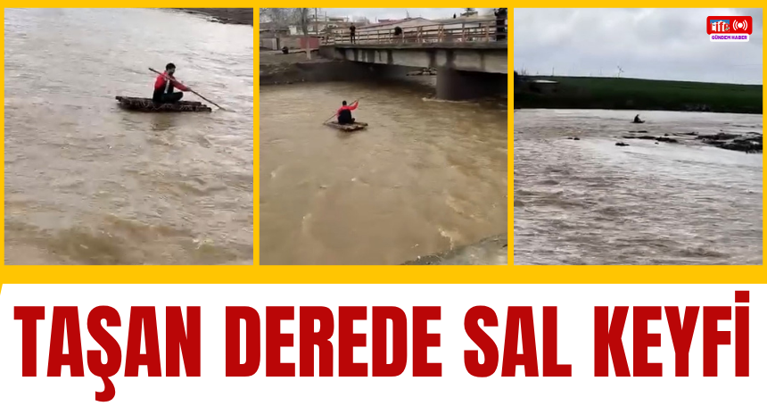 Mardin'de taşan derede sal keyfi