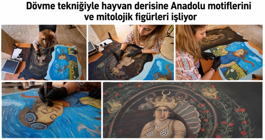 Dövme tekniğiyle hayvan derisine Anadolu motiflerini ve mitolojik figürleri işliyor