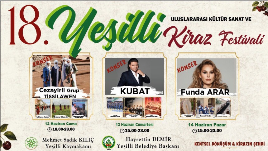 18. Yeşilli Uluslararası Kültür Sanat ve Kiraz Festivali Programı Belli Oldu