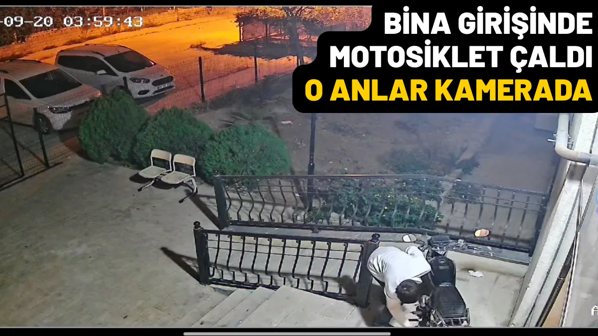 BİNA GİRİŞİNDE MOTOSİKLET ÇALDI, O ANLAR KAMERADA