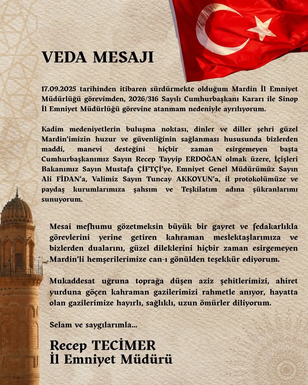 İl Emniyet Müdürü Recep Tecimer’den Vali Akkoyun’a veda ziyareti