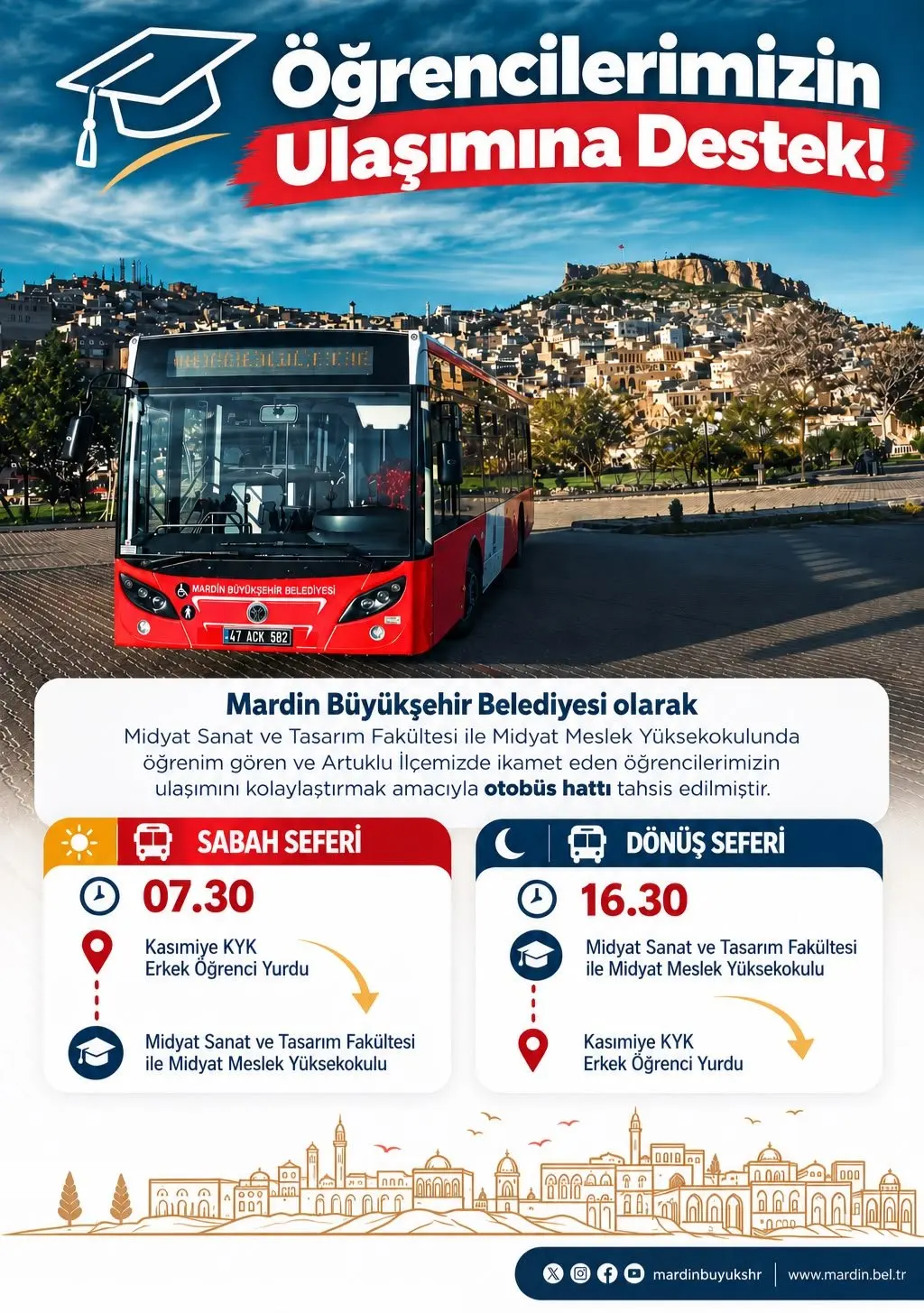 Mardin Büyükşehir Belediyesinden üniversite öğrencilerine ulaşım desteği