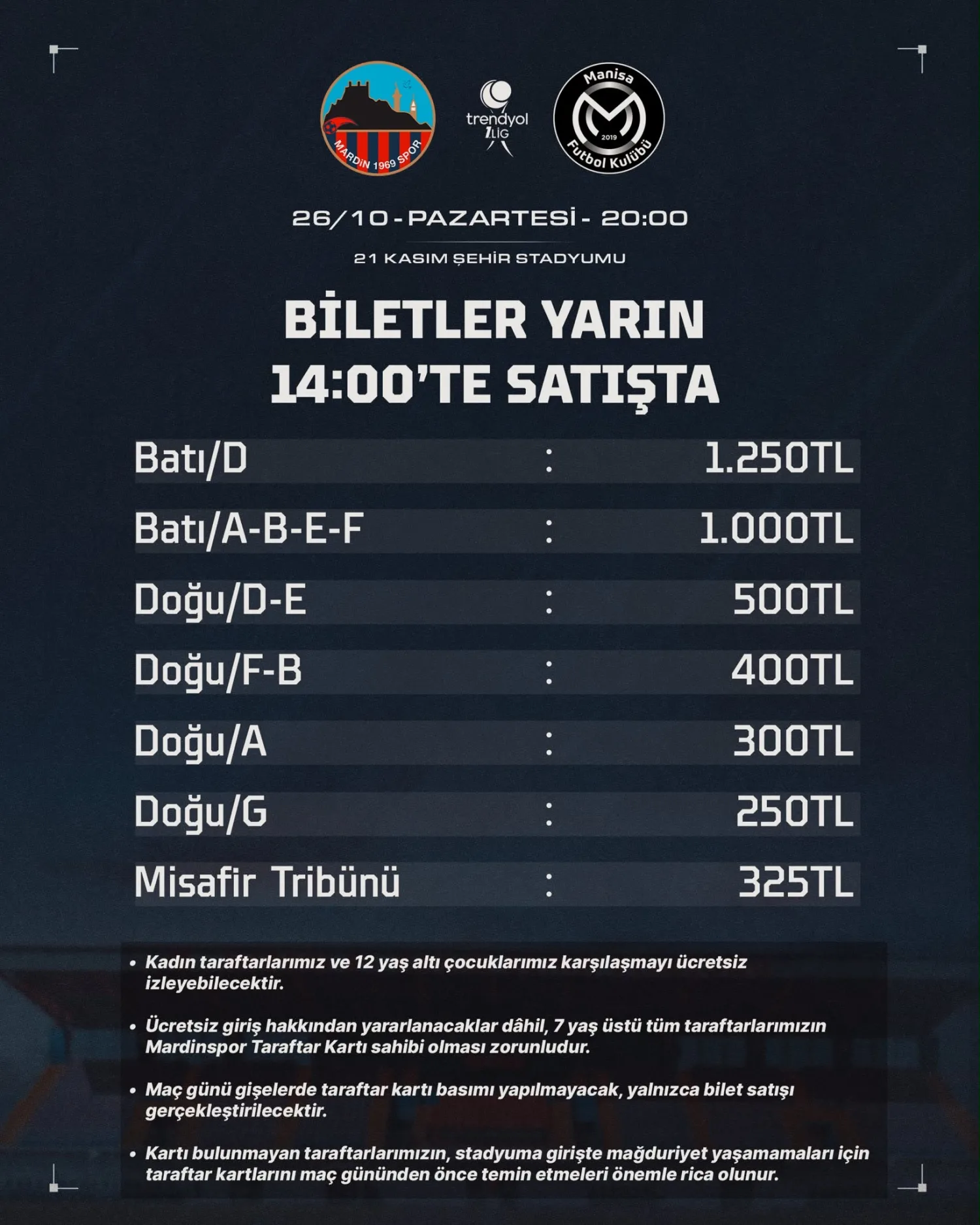 Manisa FK maçının bilet fiyatları açıklandı